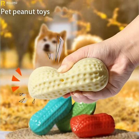Peanut Shaped Dog Chew Toy With Squeaker Rubber TPR Interactive