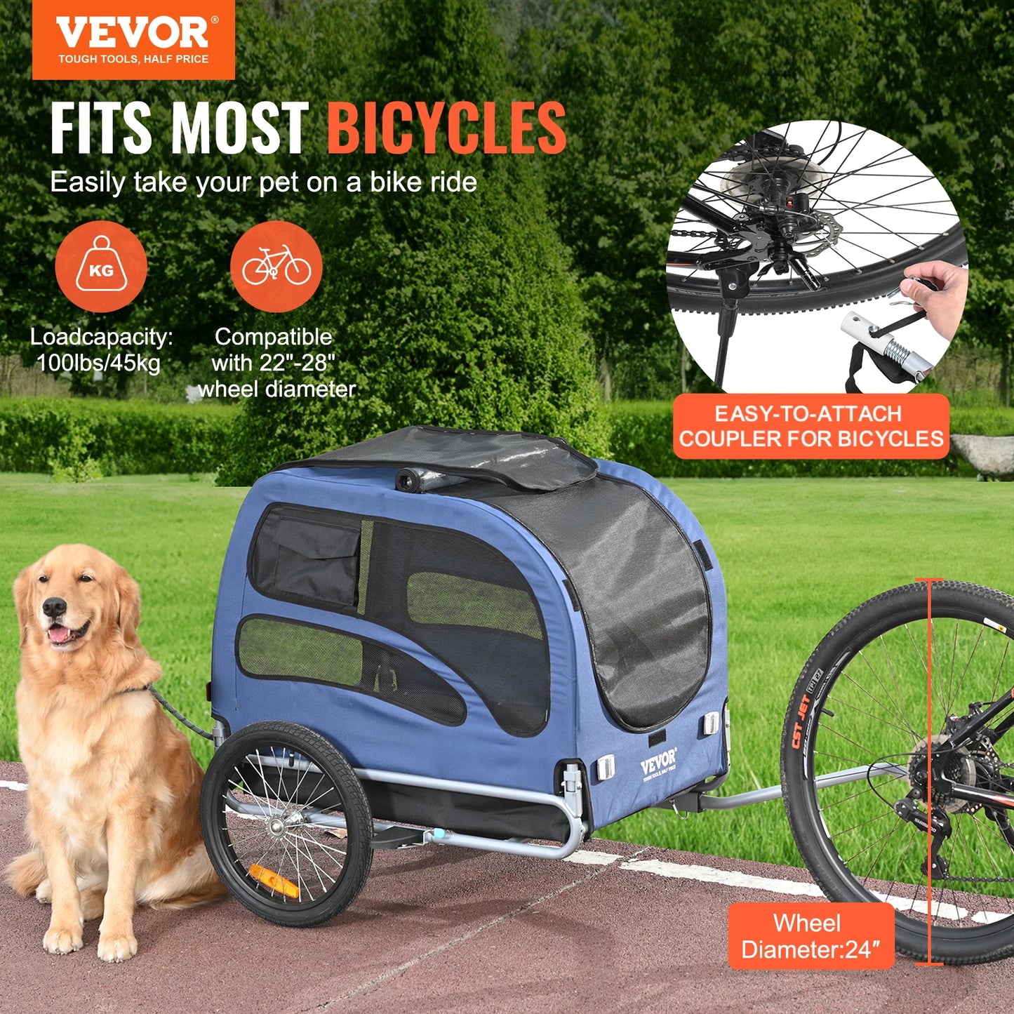 Dog Bike Trailer Carrier With Coupler And Reflectors