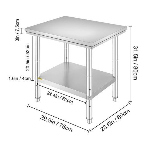 SucceBuy Stainless Steel Kitchen Work Bench With Undershelf