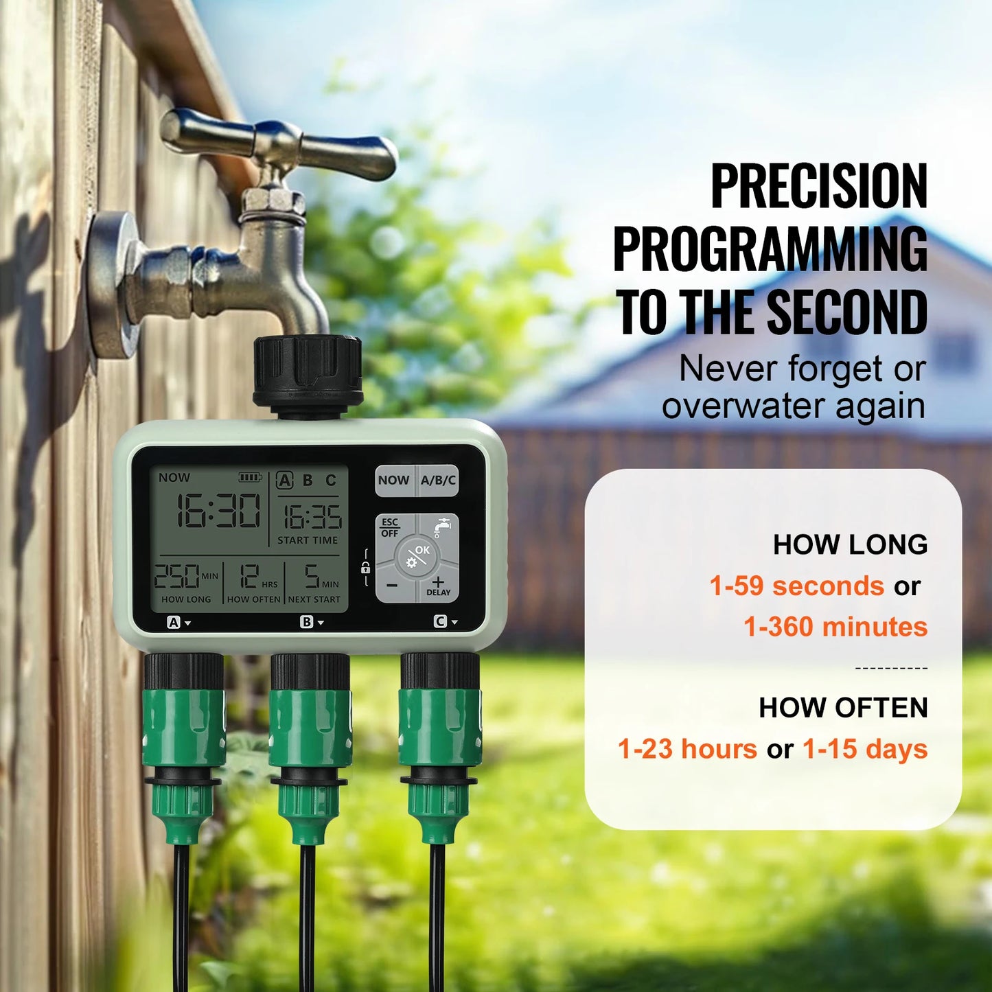 SucceBuy 3-Outlet Water Timer With LCD Display And Rain Delay