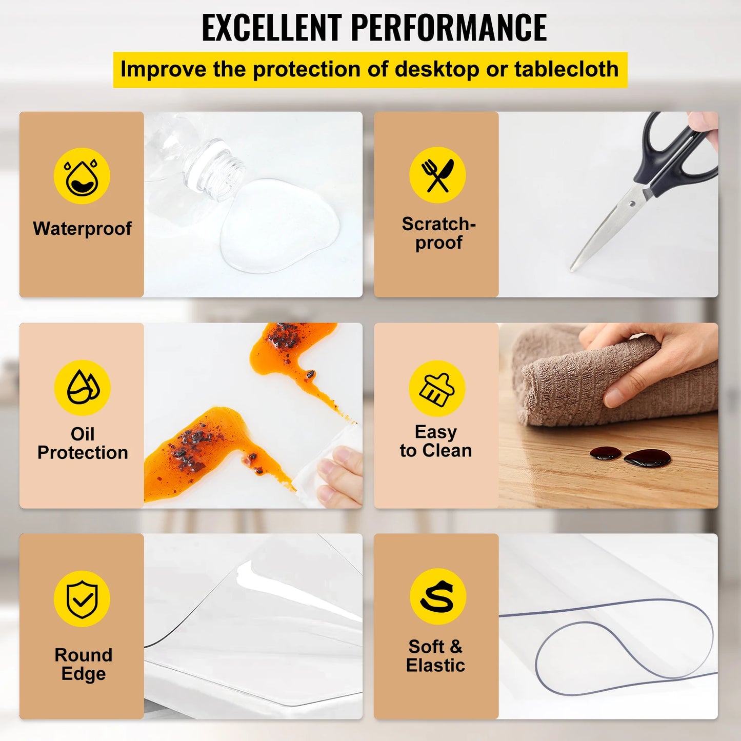 NONECN Transparent PVC Table Cover Desk Protector For Dining Tables