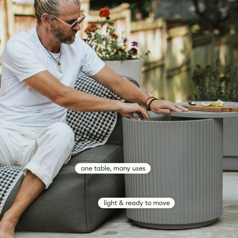 Outdoor Cooler Side Table Stone Plastic Composite Weather Resistant