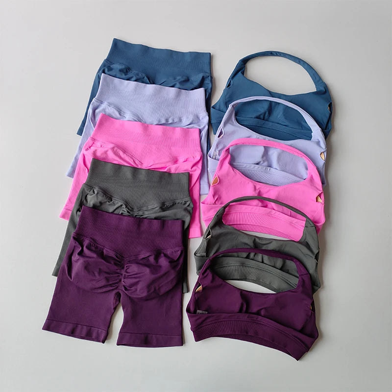NONECN Seamless Yoga Sports Bra and Shorts Set for Women
