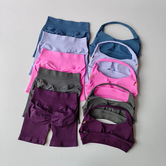 NONECN Seamless Yoga Sports Bra and Shorts Set for Women