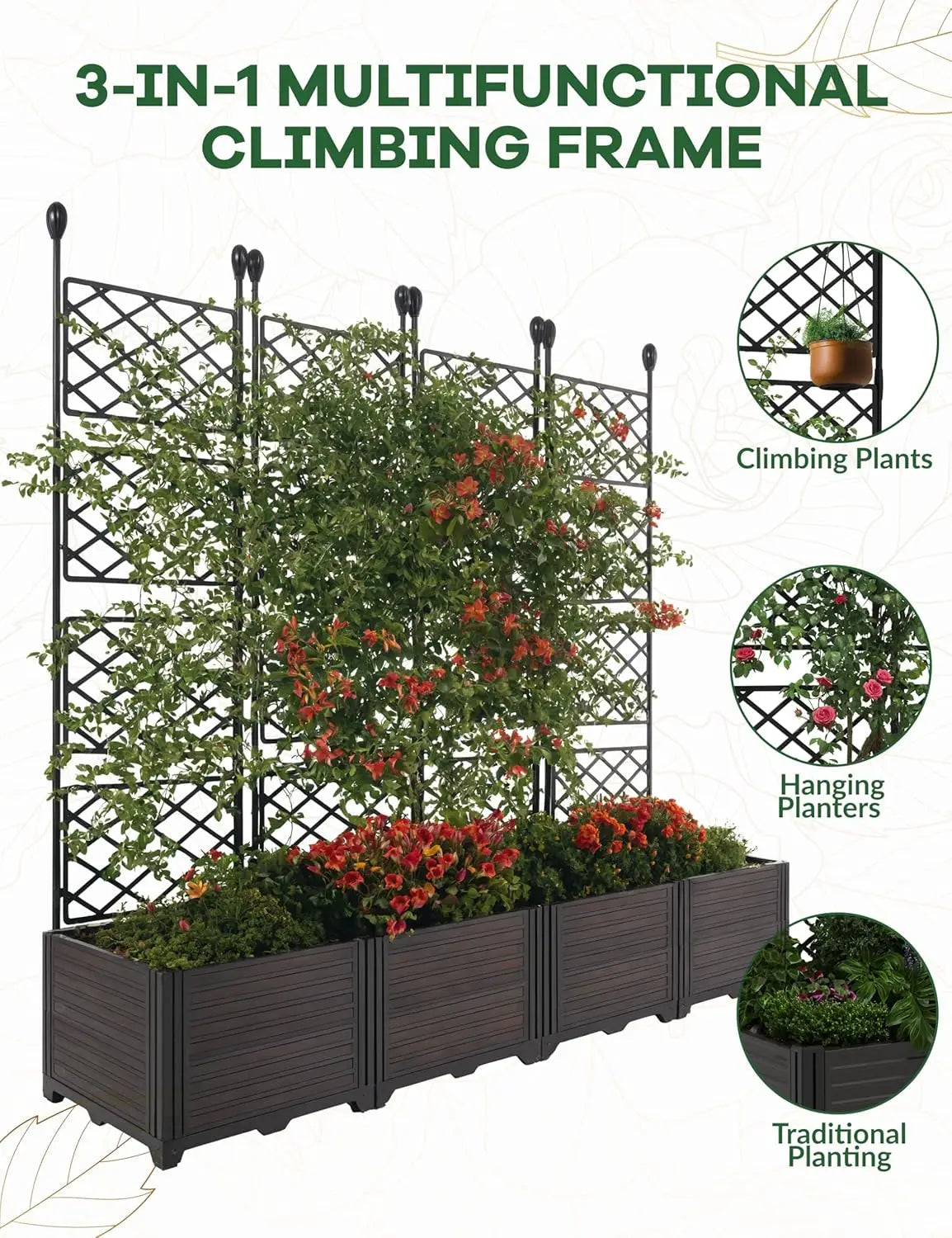 HiMISS Plastic Plant Box With Trellis Garden Bed For Climbing