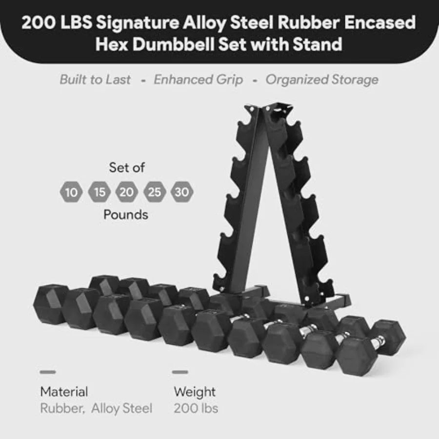 Rubber Coated Hex Dumbbell Set With A Frame Rack Chrome Handles Home Gym