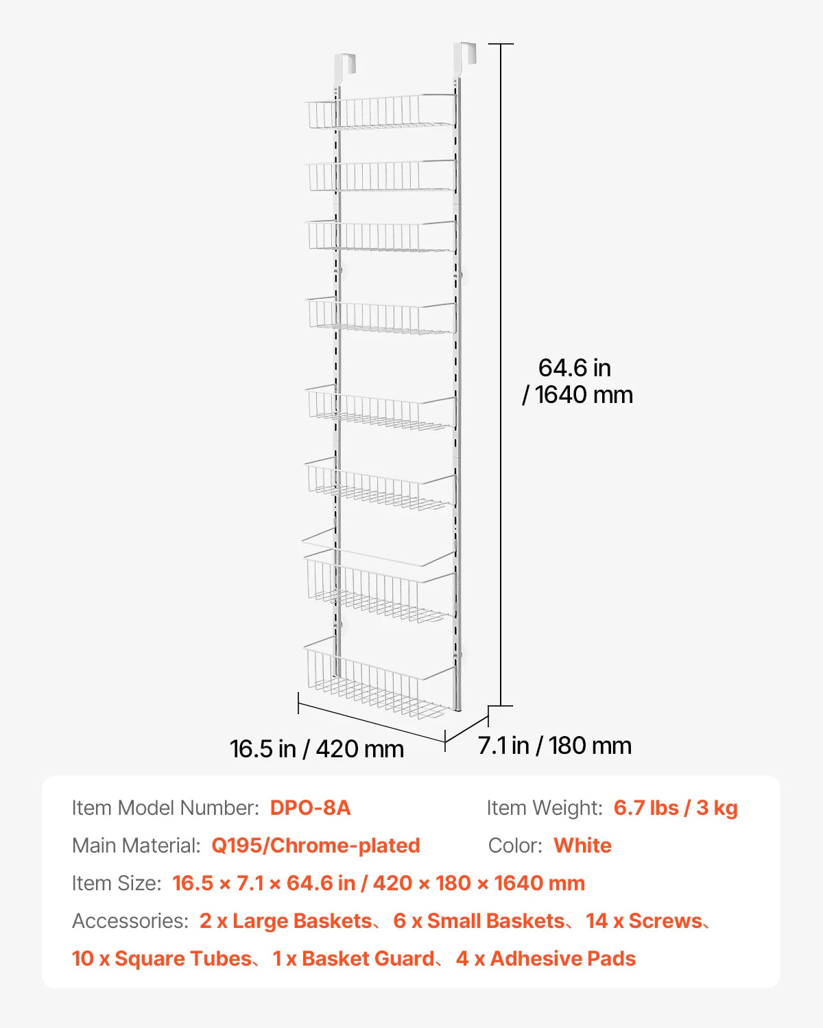 VEVOR Over Door Pantry Organizer Heavy-Duty Steel Shelving