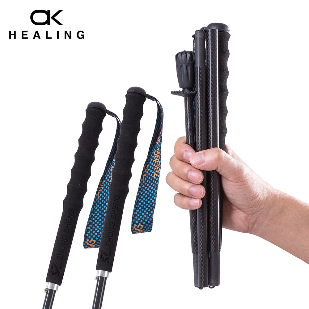 OKHEALINGCN Carbon Fiber Trekking Poles Folding Telescopic Walking Sticks
