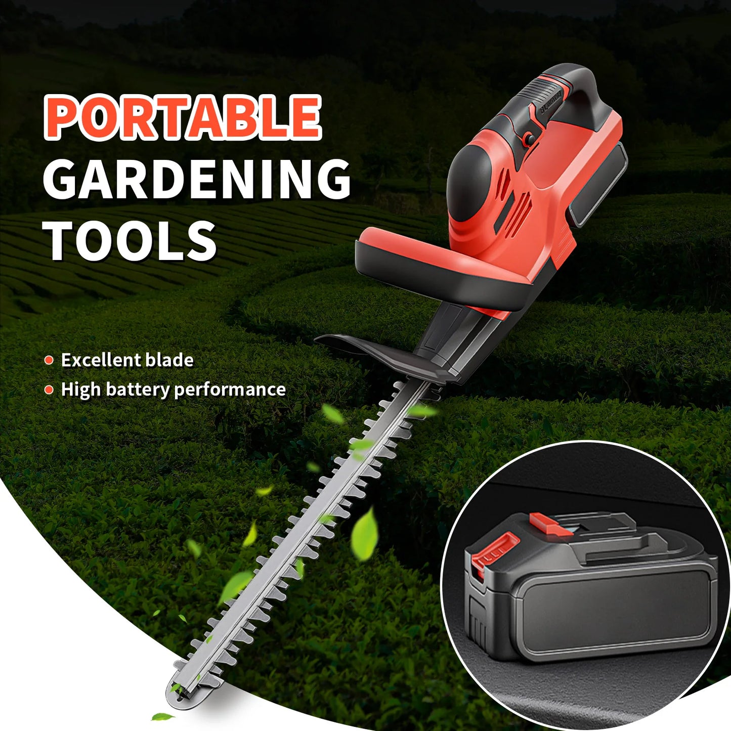 Cordless Hedge Trimmer With 21V Battery And Charger