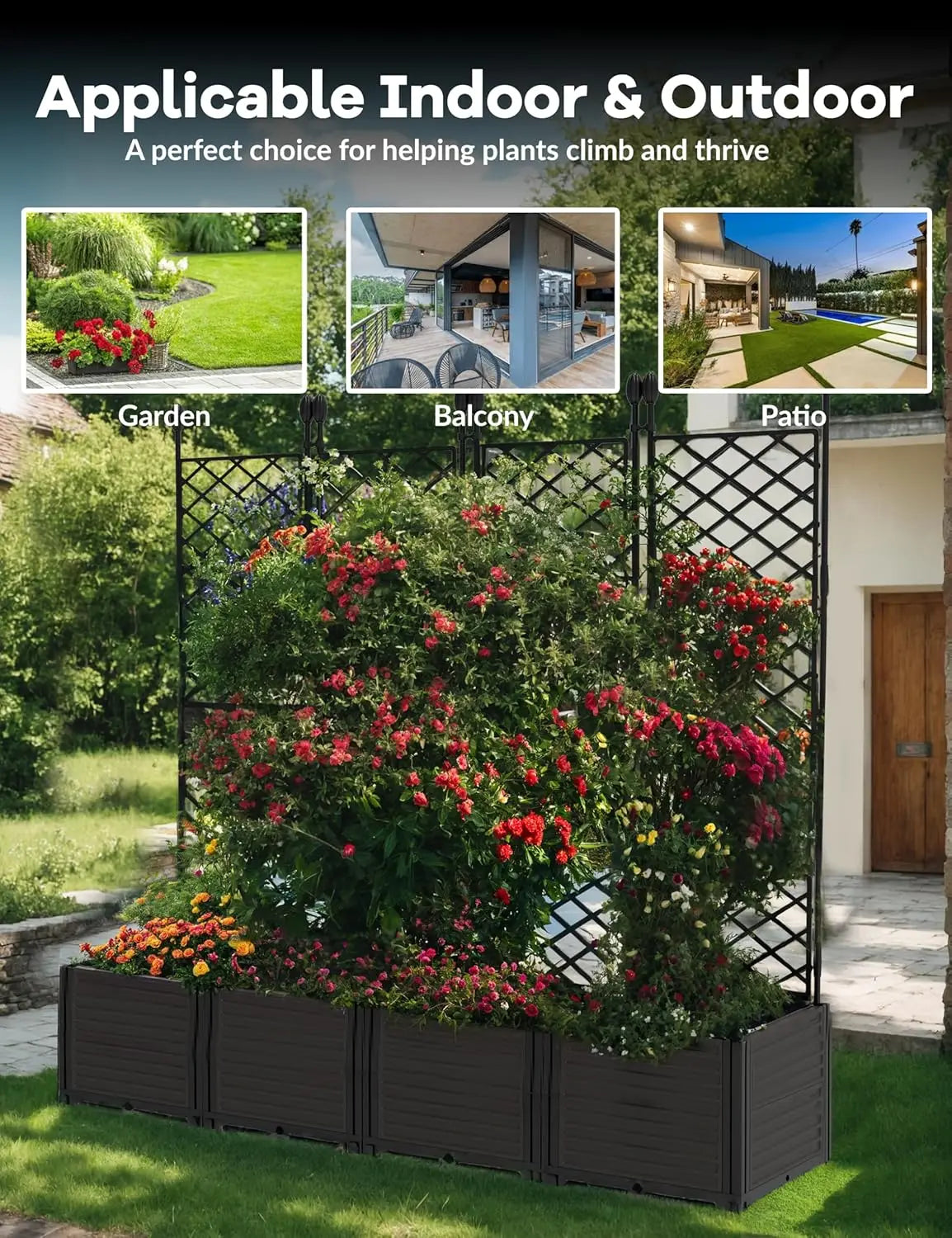 HiMISS Plastic Plant Box With Trellis Garden Bed For Climbing
