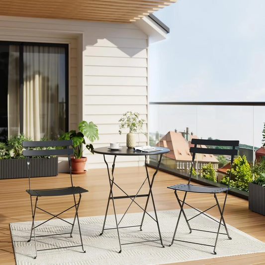 TWISTER.CK 3 Piece Patio Bistro Set Folding Table And Chairs Outdoor