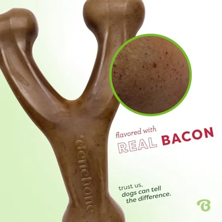 Wishbone Durable Dog Chew Toy Real Bacon For Aggressive Chewers