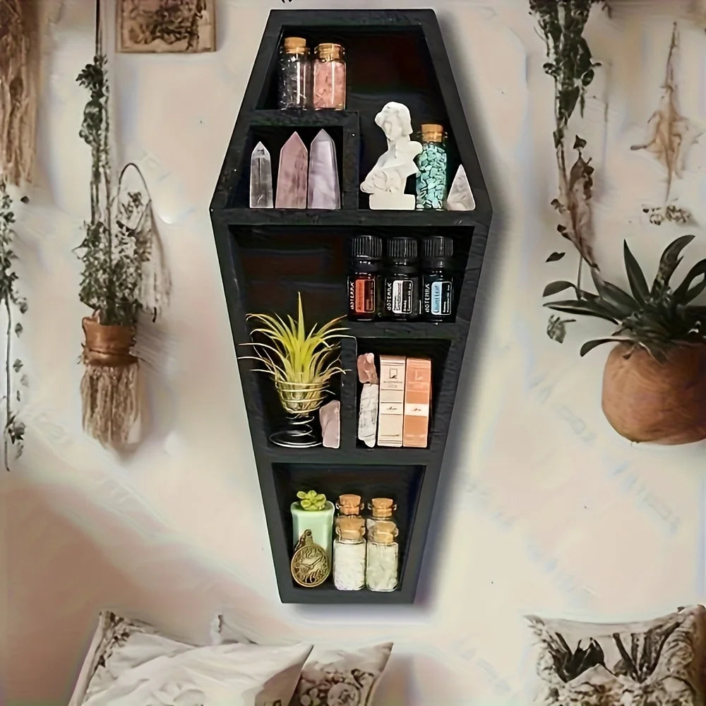 Wooden Coffin Rack Basket For Gothic Display And Gift