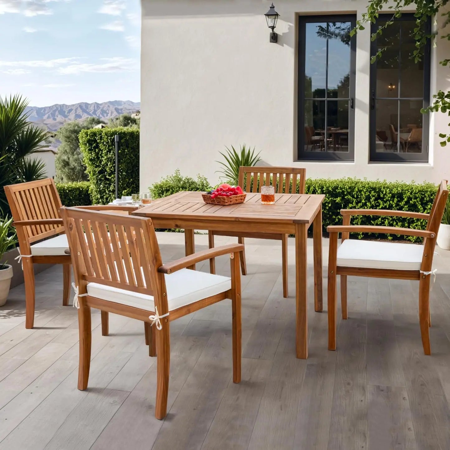 5 Piece Outdoor Dining Set Acacia Wood Patio Table And Chairs