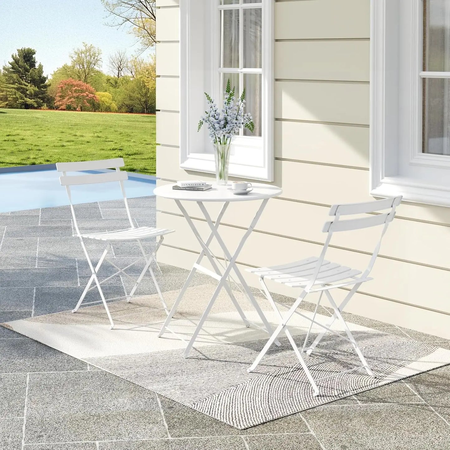 TWISTER.CK 3Pcs Patio Bistro Set With Space Saving Folding Table And Chairs