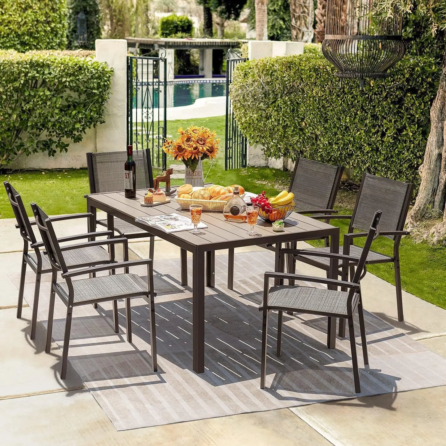 Patio Dining Set 7 Piece Outdoor Furniture With Large Table