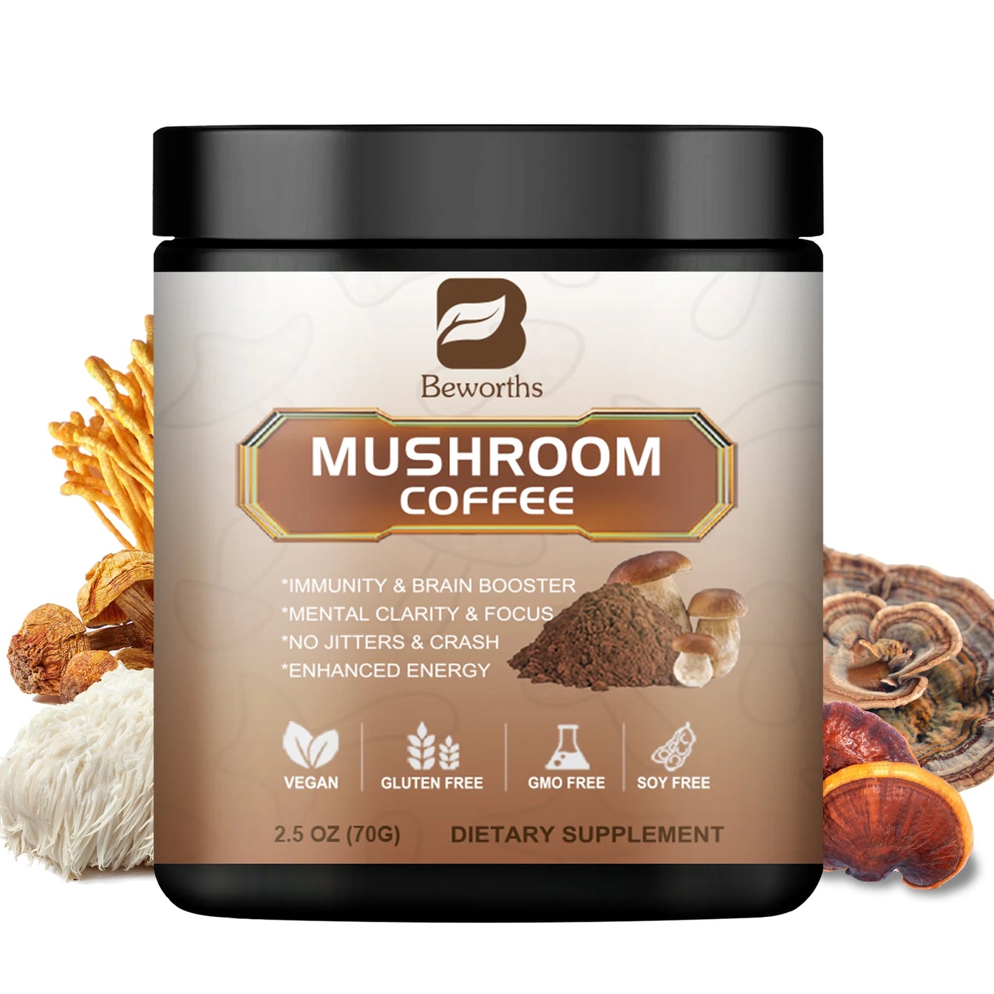 Beworths Mushroom Coffee With Reishi Lions Mane For Immunity