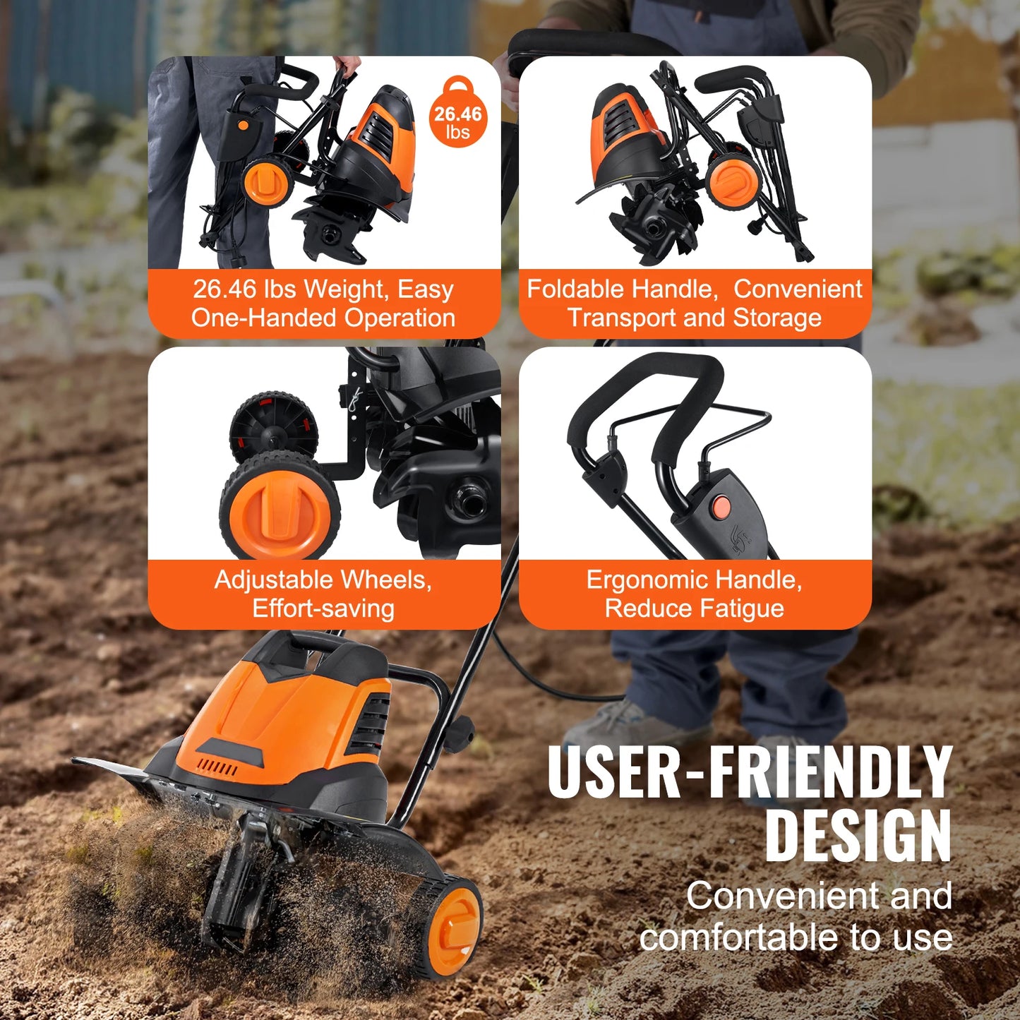 SucceBuy 12 Amp Corded Electric Tiller Cultivator For Garden