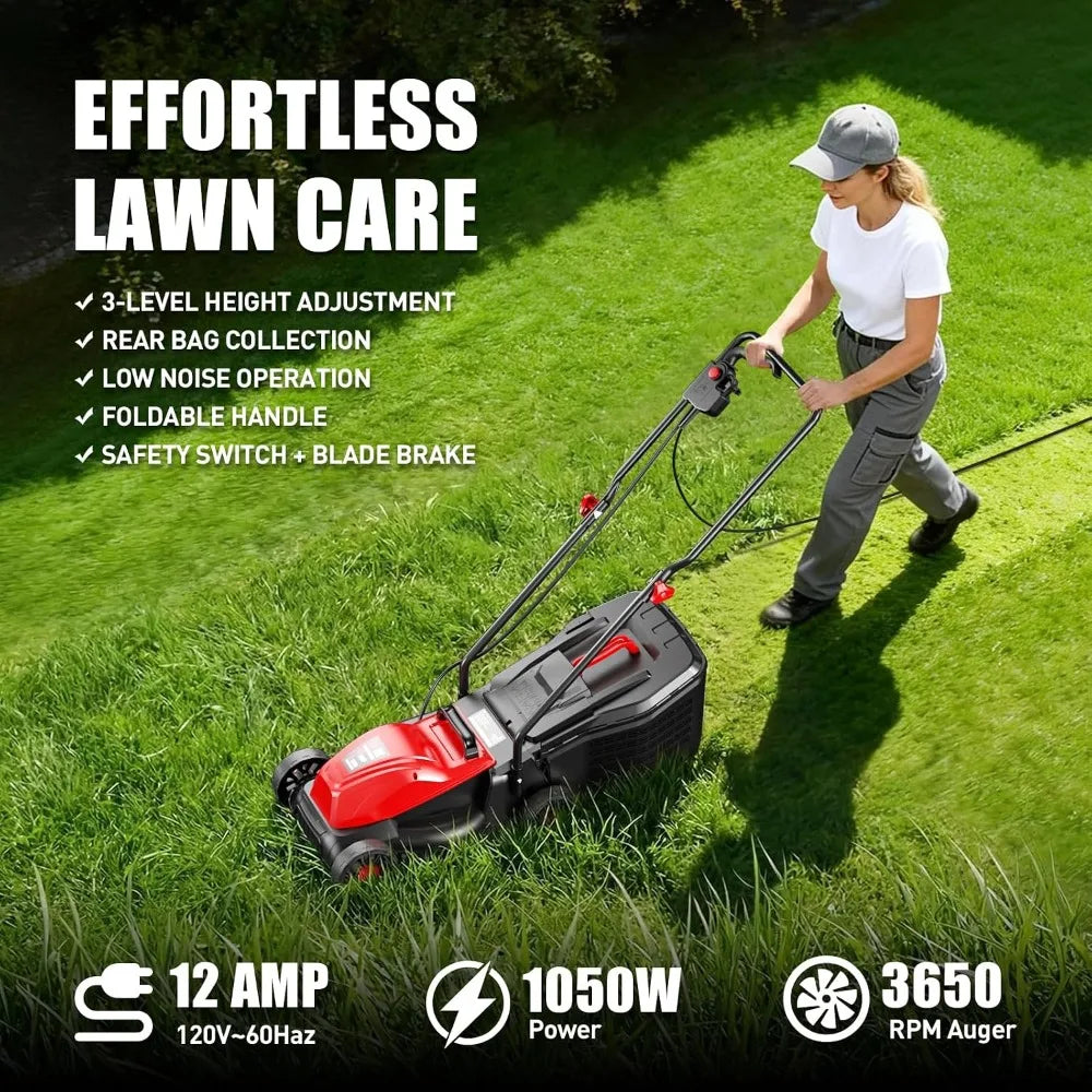 Electric Corded Push Lawn Mower With Instant Start Button