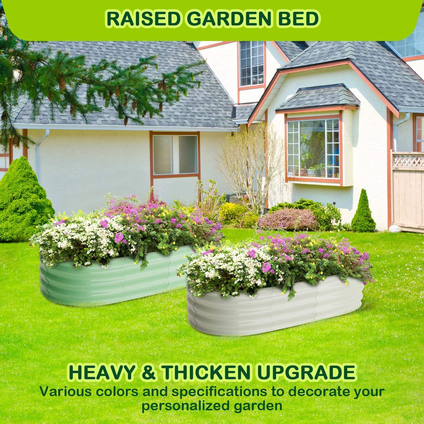 HiMISS Galvanized Oval Raised Garden Bed Set For Outdoor Gardens