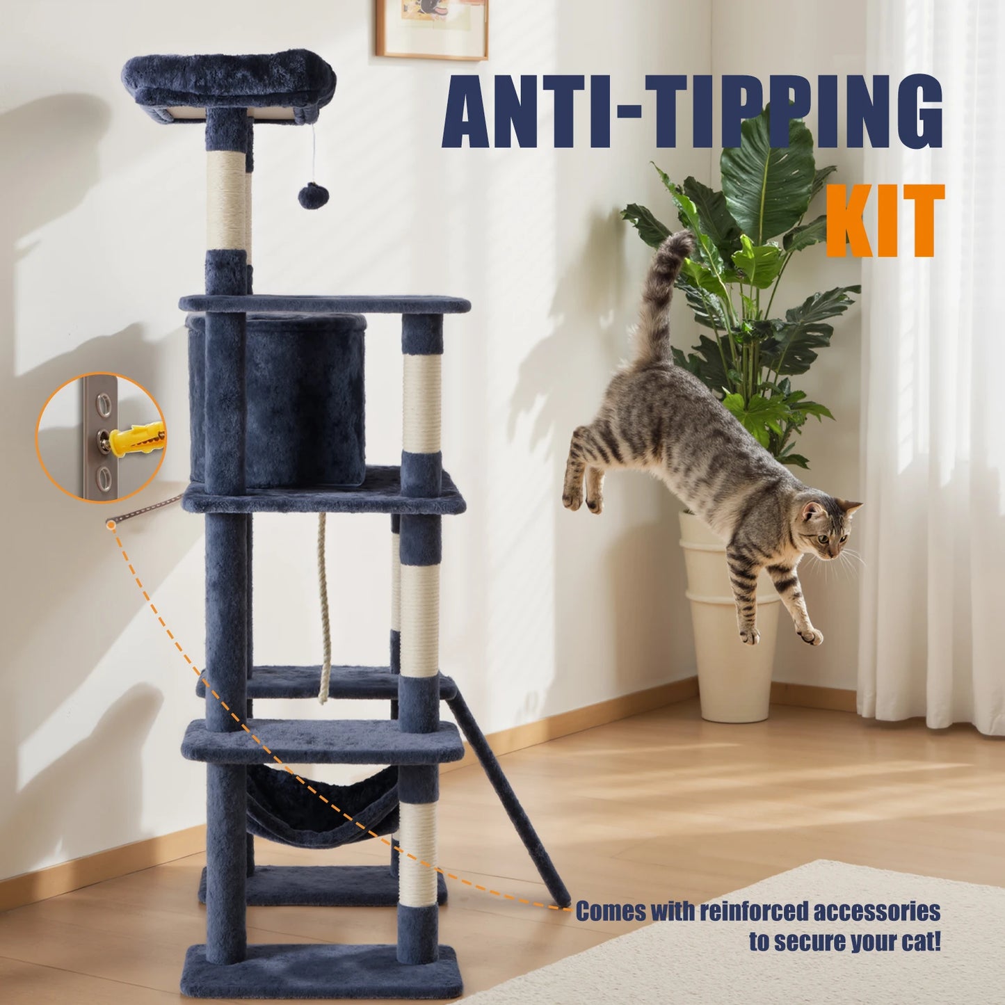 JHK Cat Tree Tall Multi-Cat Climbing Tower for Indoor Cats