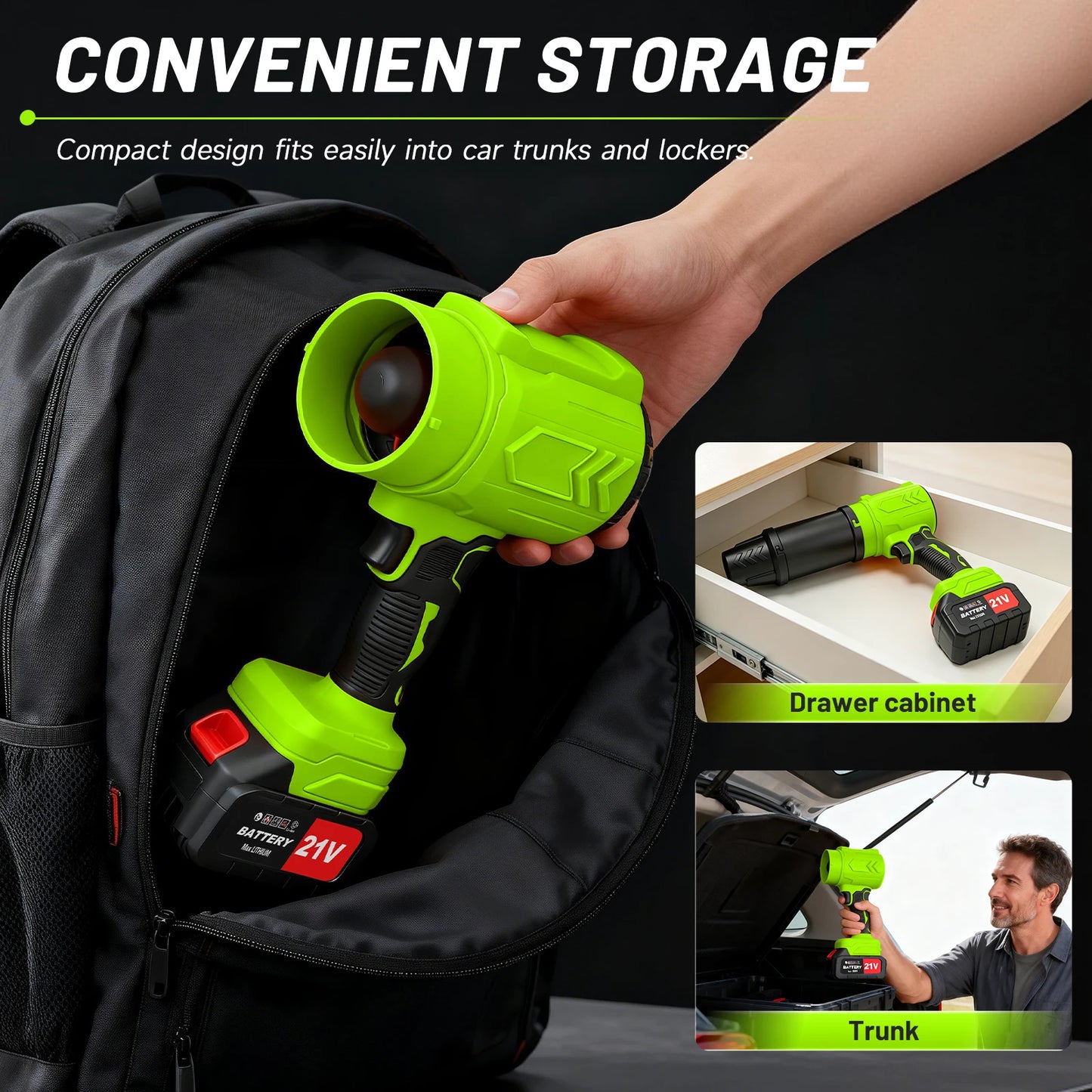 Cordless Leaf Blower Turbo Powerful 950000RPM Variable Speed 21V
