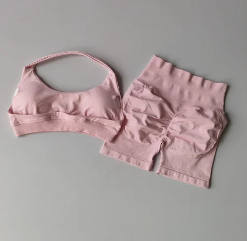 NONECN Seamless Yoga Sports Bra and Shorts Set for Women
