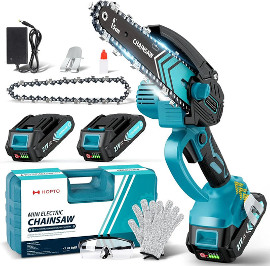 Cordless Mini Chainsaw With Dual Batteries And LED Light