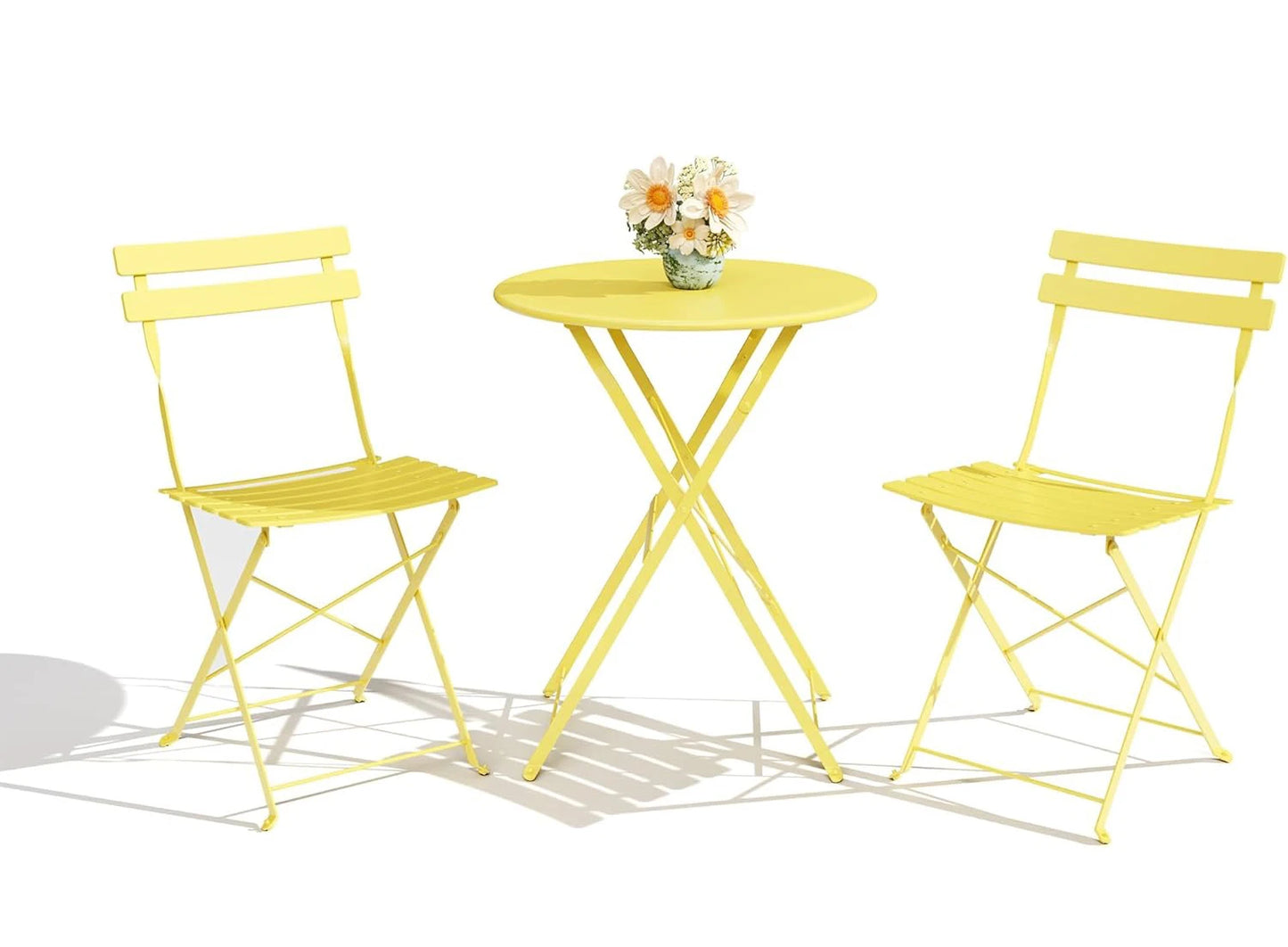 TWISTER.CK 3Pcs Patio Bistro Set With Space Saving Folding Table And Chairs