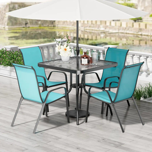 Patio Dining Set 5 Pieces With Table And Textilene Chairs