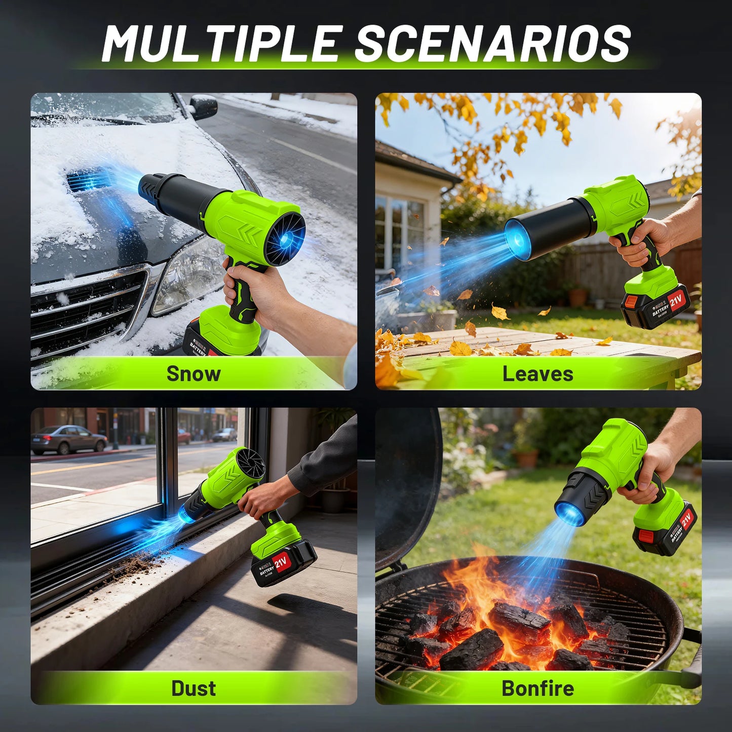 Cordless Leaf Blower Turbo Powerful 950000RPM Variable Speed 21V