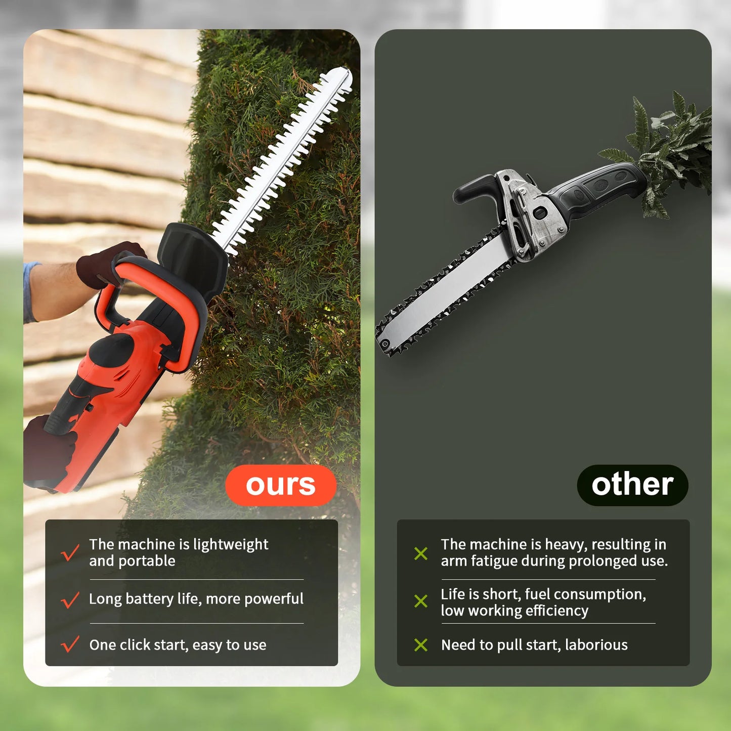 Cordless Hedge Trimmer With 21V Battery And Charger