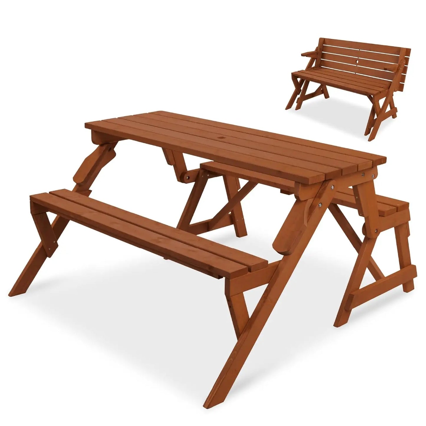2-In-1 Transforming Outdoor Wooden Picnic Table Bench
