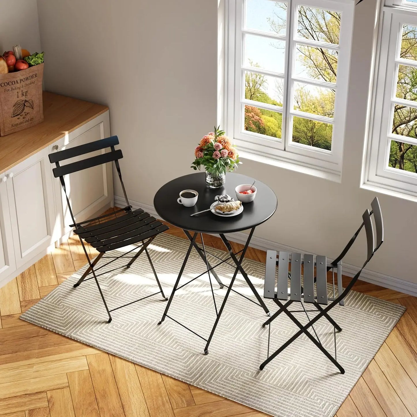 TWISTER.CK 3Pcs Patio Bistro Set With Space Saving Folding Table And Chairs