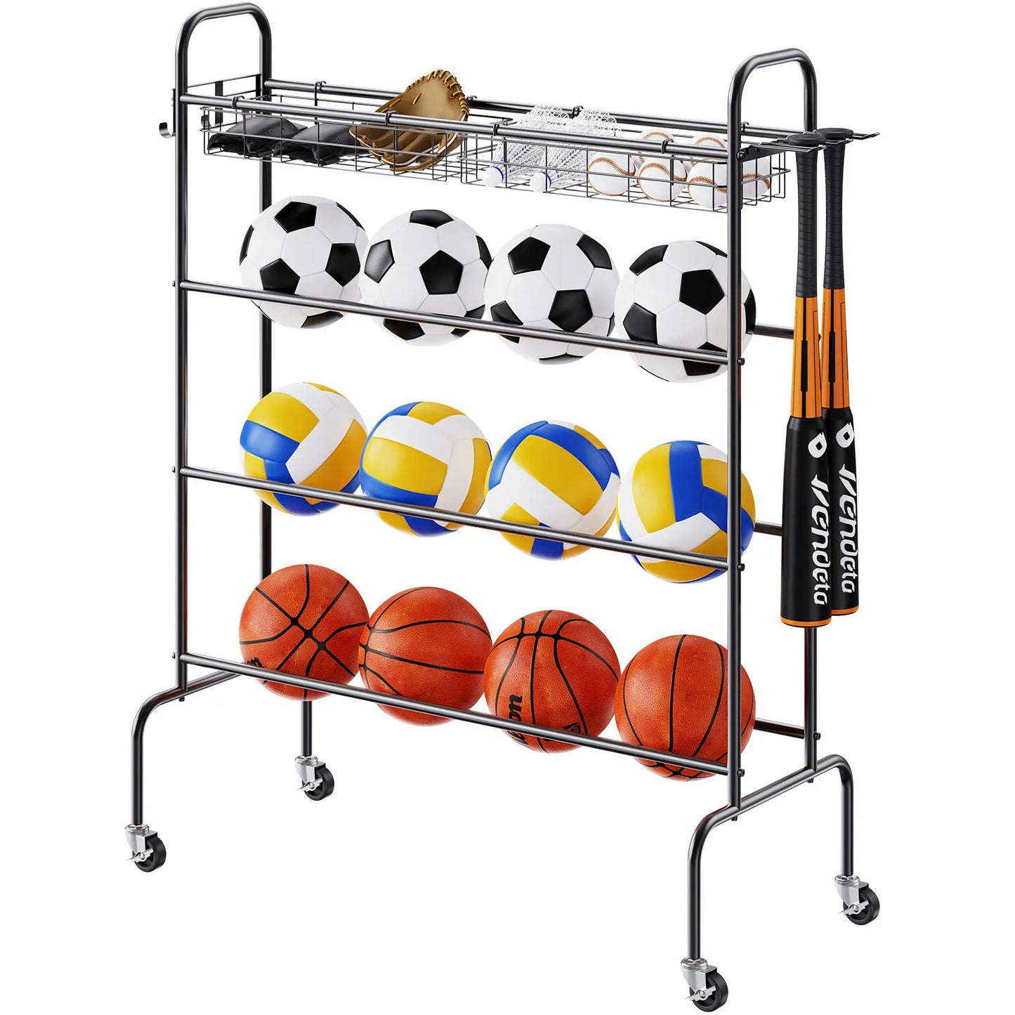 Four-Layer Rolling Basketball Rack and Shooting Training Stand