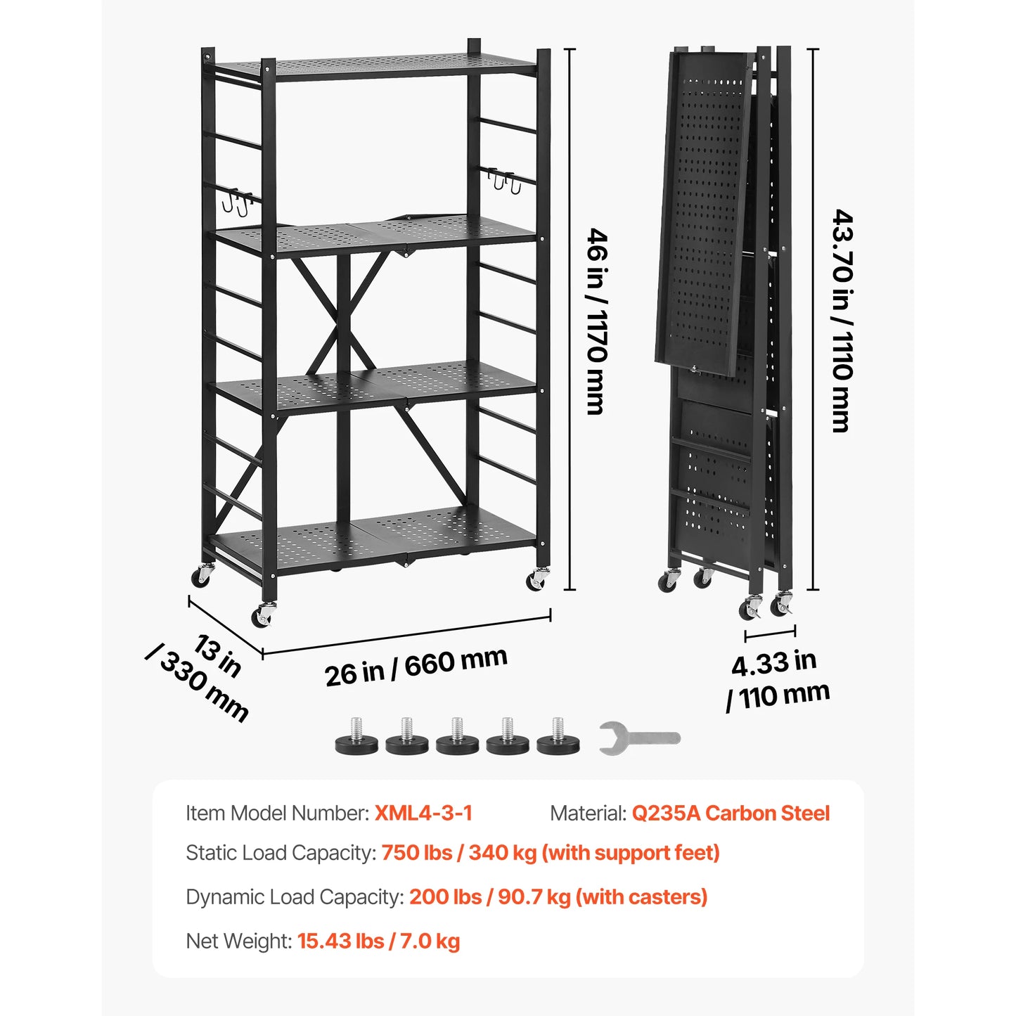 SucceBuy Foldable Metal Shelving Unit With Wheels Garage Kitchen