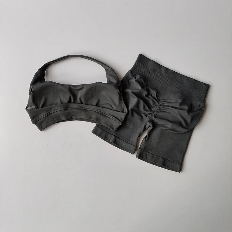 NONECN Seamless Yoga Sports Bra and Shorts Set for Women