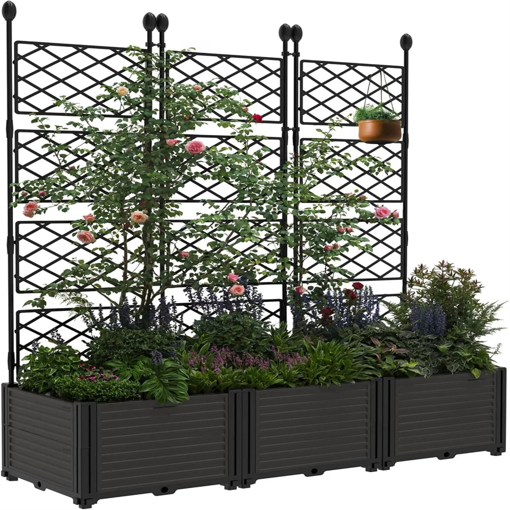 HiMISS Plastic Plant Box With Trellis Garden Bed For Climbing