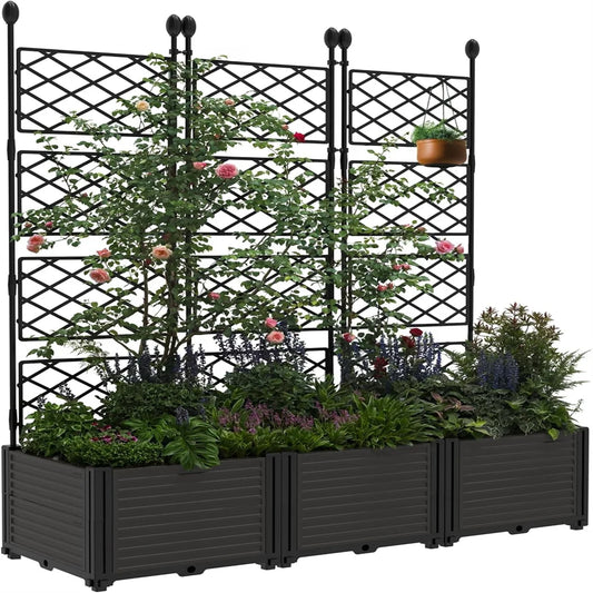 HiMISS Plastic Plant Box With Trellis Garden Bed For Climbing