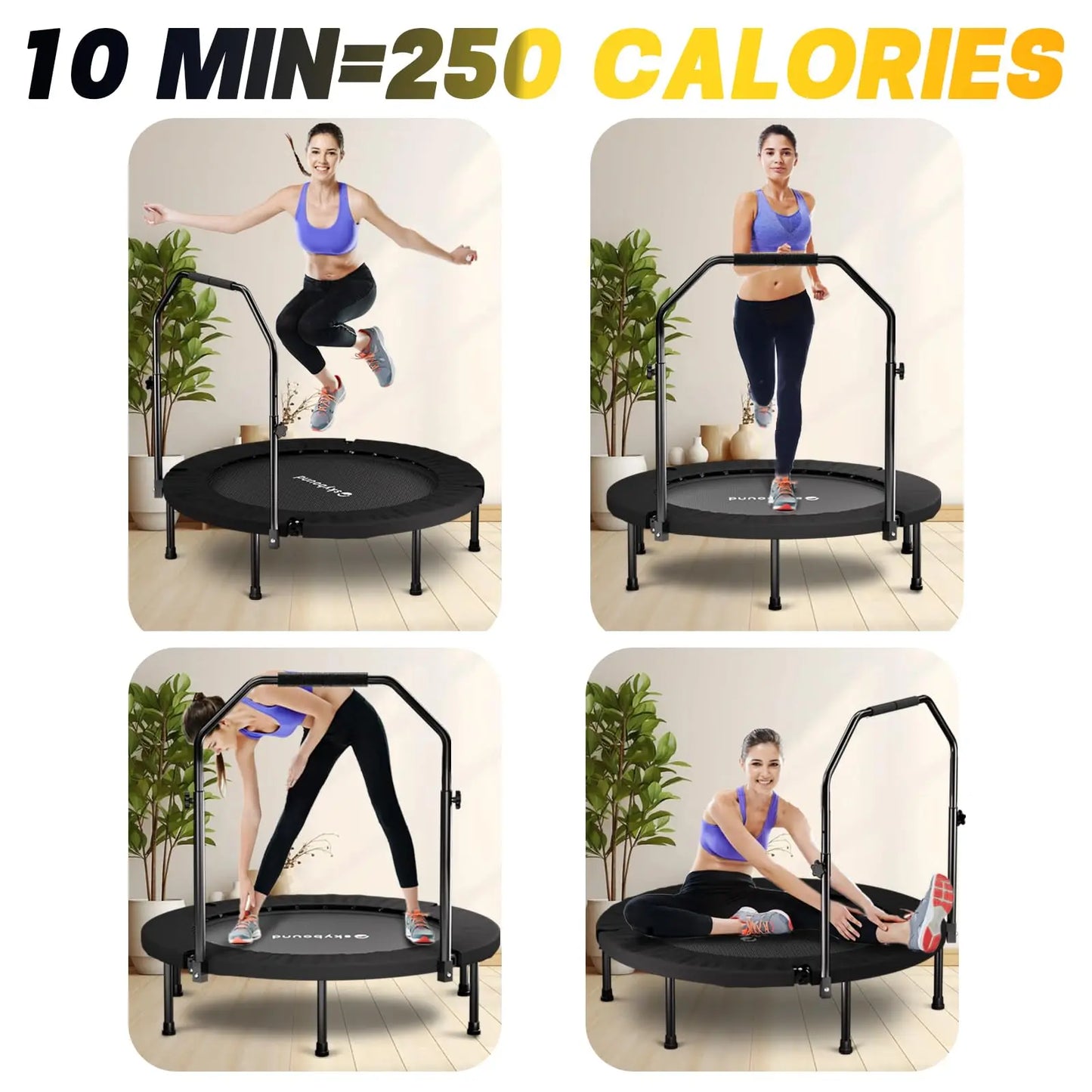 NONE Foldable Rebounder Trampoline for Adults with Adjustable U-Bar