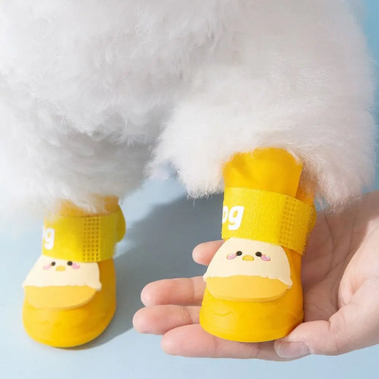 4Pcs/Set Cute Silicone Pet Rain Boot Cartoon Anti Slip Dog Shoes Waterproof Foot Cover Outdoor