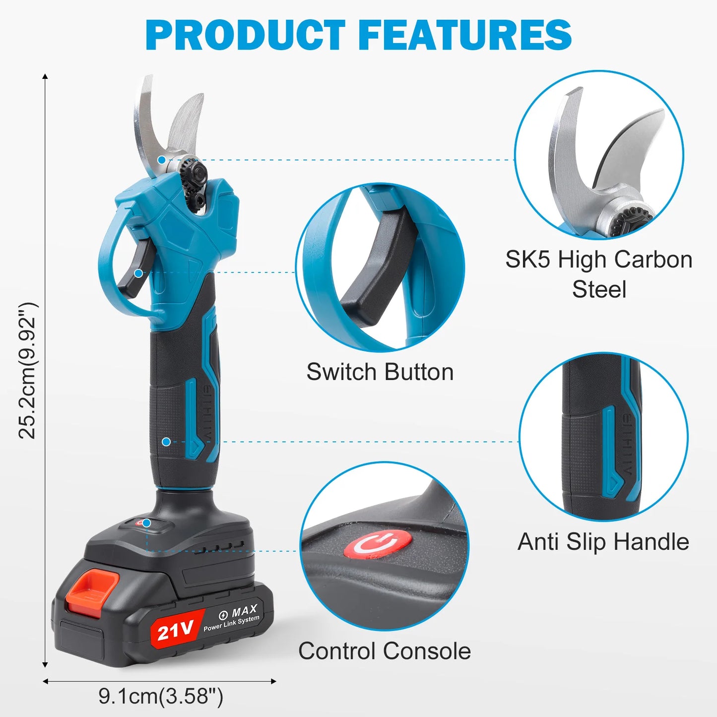 Brushless Electric Pruning Shears With 21V 2Ah Battery