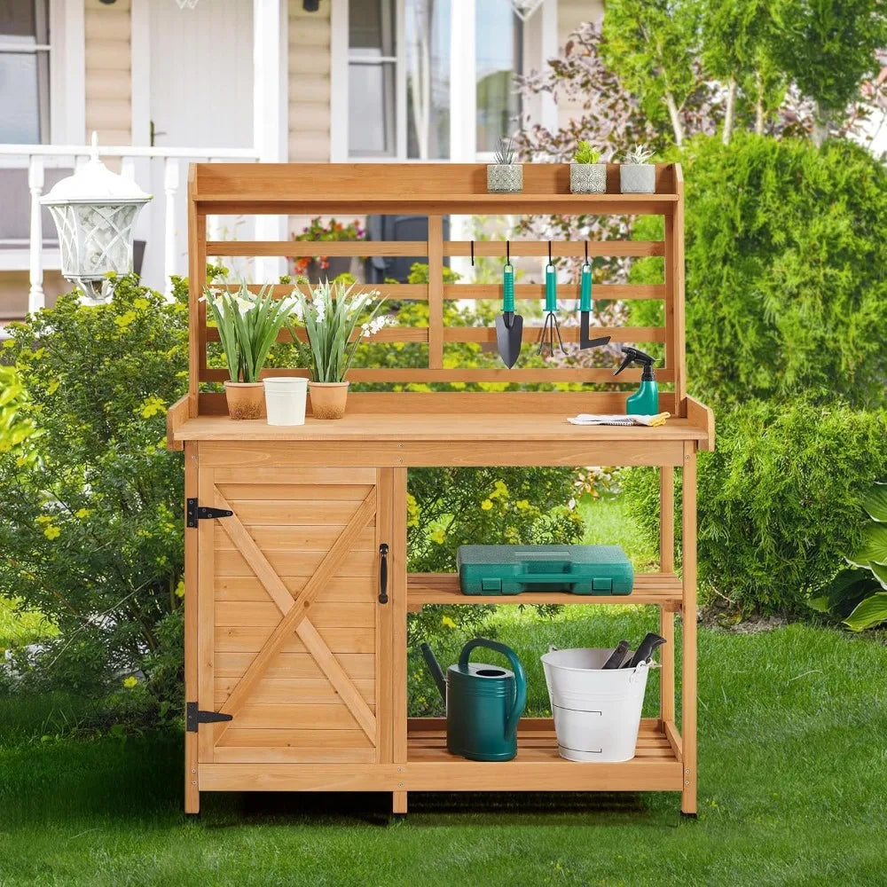 Outdoor Potting Bench Horticulture Work Table With Storage Cabinet