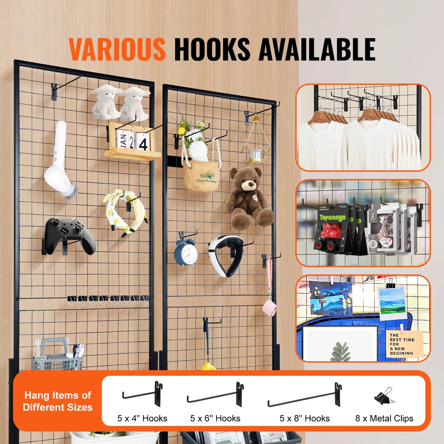 SucceBuy Grid Wall Panels Double Sided Display Rack With Hooks