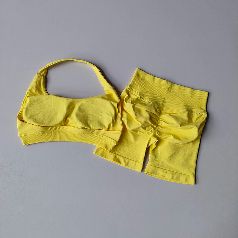 NONECN Seamless Yoga Sports Bra and Shorts Set for Women