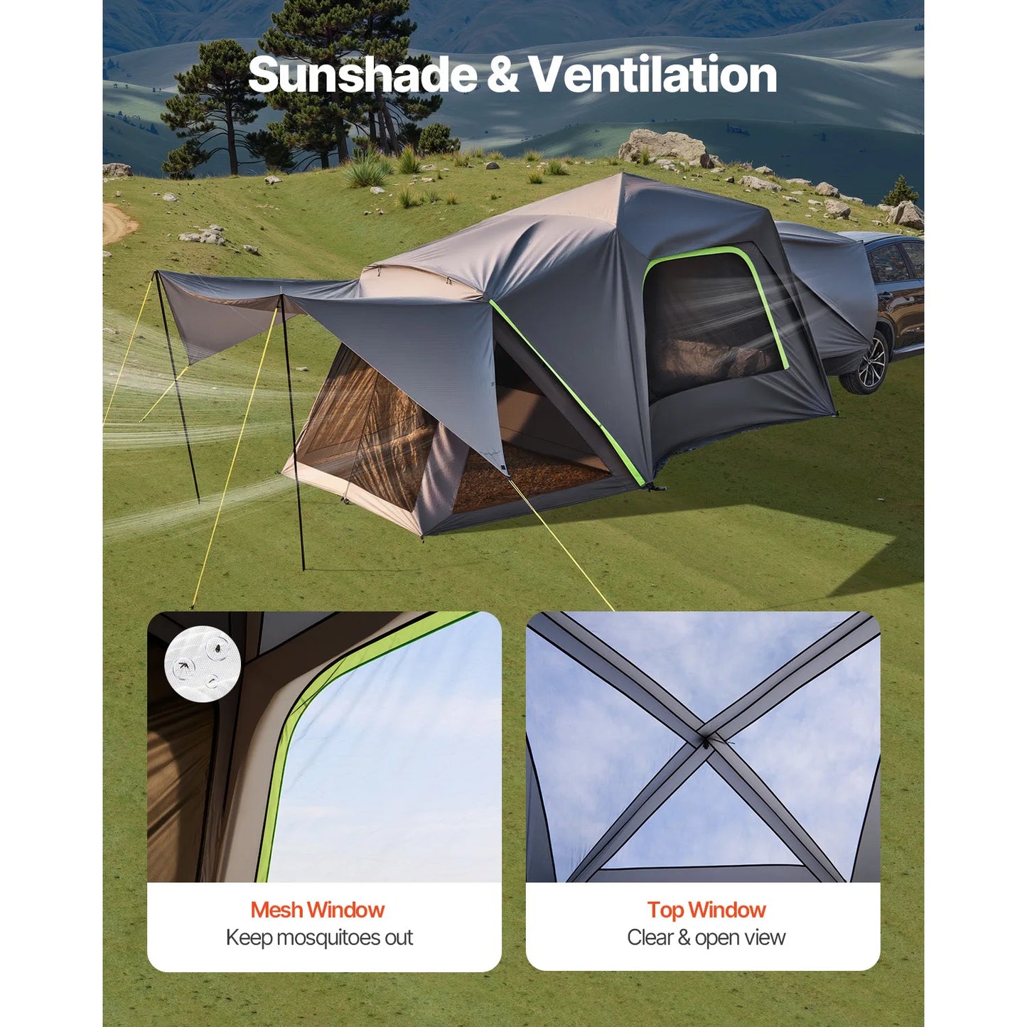 SucceBuy SUV Tent For Camping Waterproof PU2000mm Shade Awning And Mesh Windows