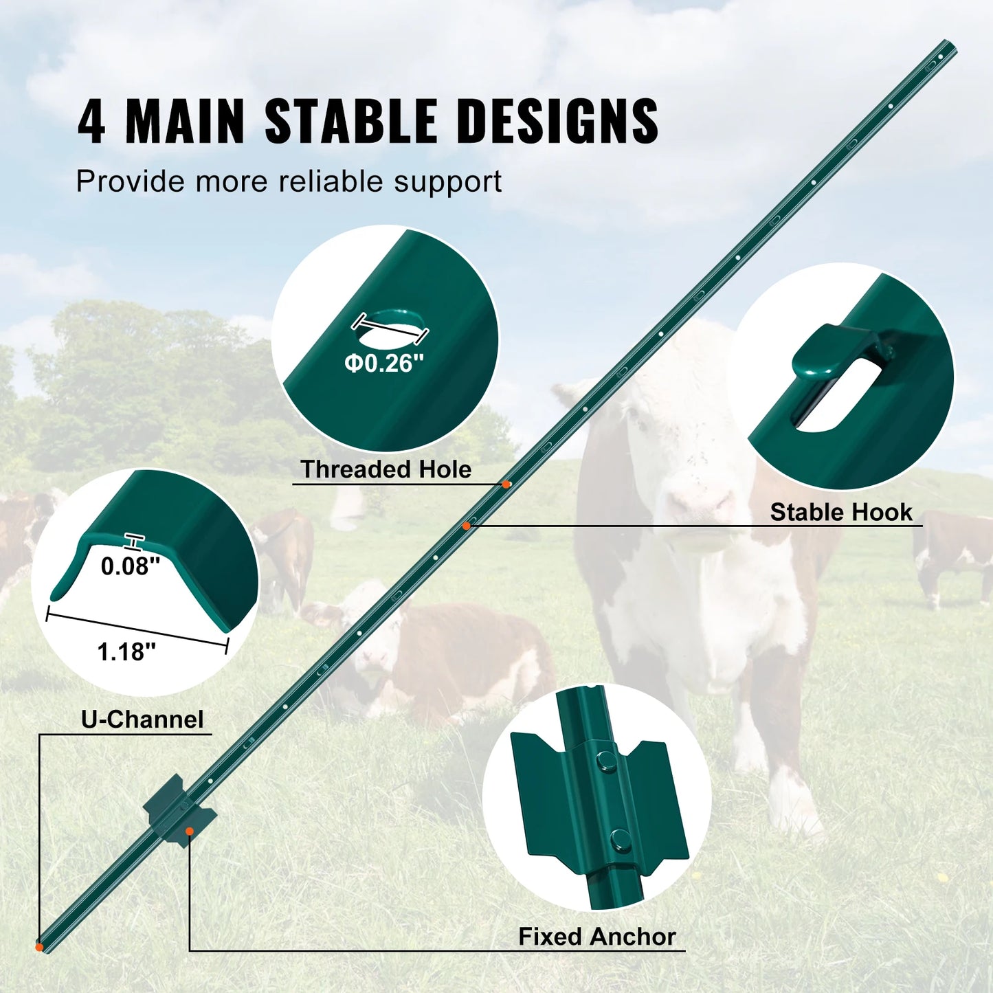 SucceBuy Heavy Duty Fence Post Stakes Carbon Steel For Outdoor Fencing