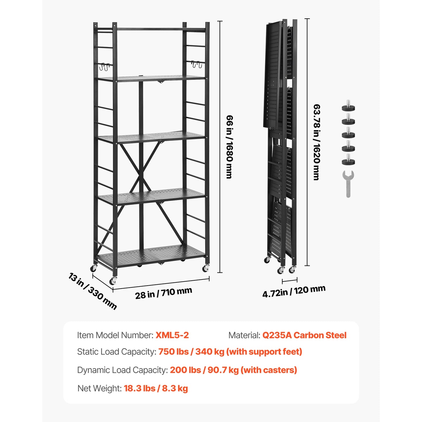 SucceBuy Foldable Metal Shelving Unit With Wheels Garage Kitchen