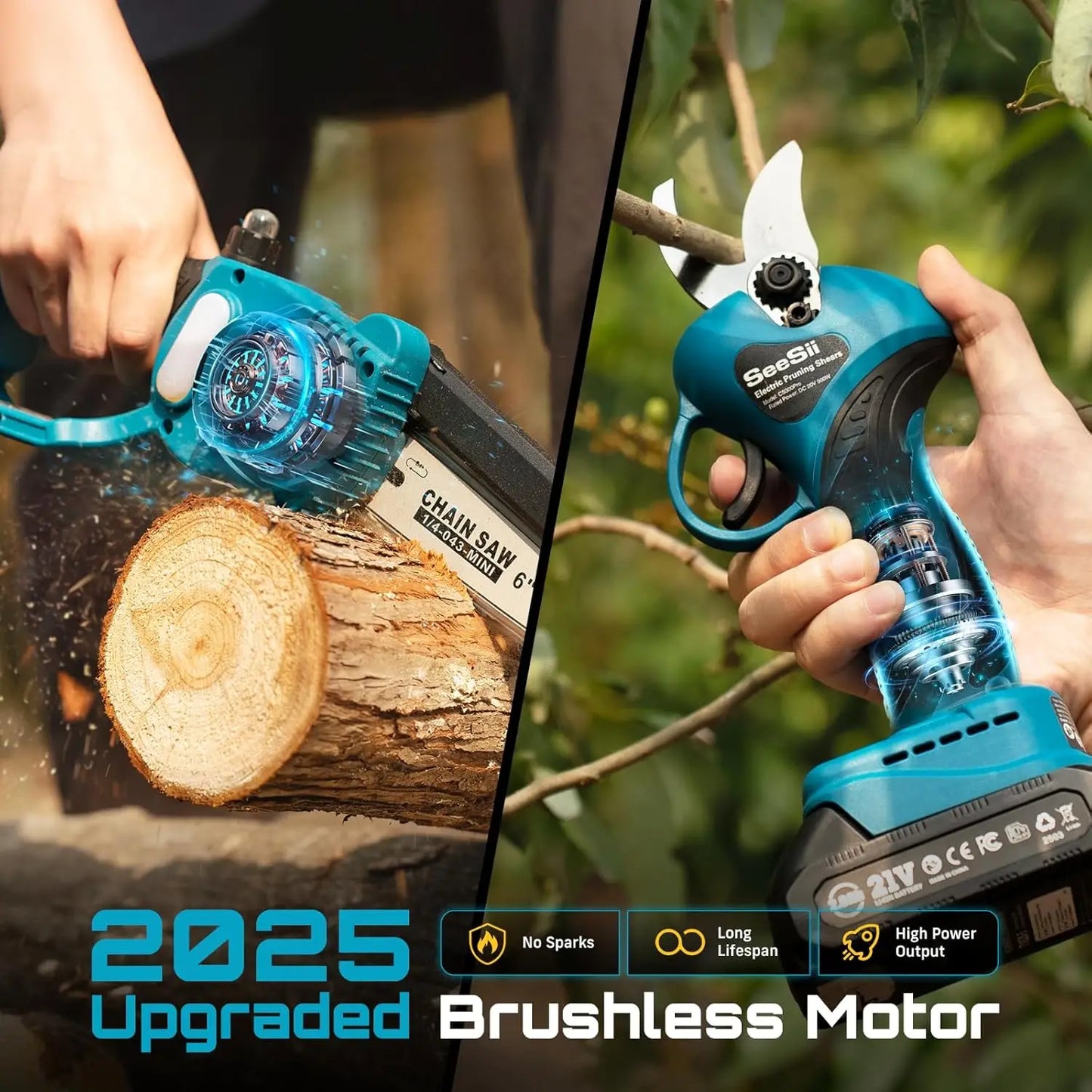 Seesii Brushless Cordless Electric Saw and Pruning Shears Kit