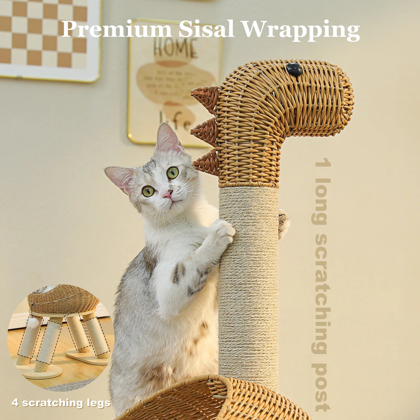 PAWZ Road Dinosaur Cat Tree Tower Indoor Wicker Condo Sisal Scratching Post